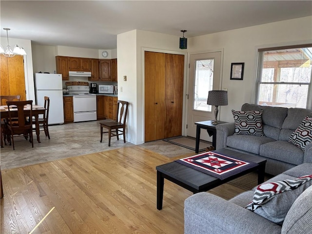 1237 County Highway 11, Davenport, NY 13860 - living room featuring light wood finished floors and a chandelier