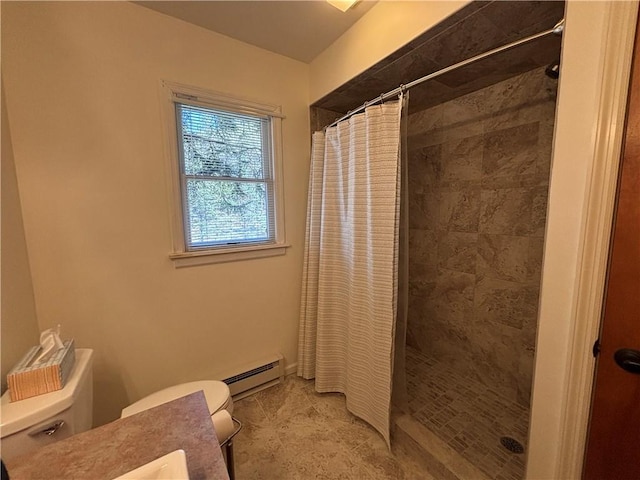 1237 County Highway 11, Davenport, NY 13860 - full bathroom featuring baseboard heating, a tile shower, and vanity