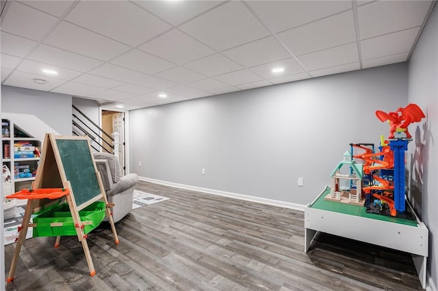 25 Killdeer Ln, Perinton, NY 14450 - rec room featuring wood finished floors, recessed lighting, and a paneled ceiling