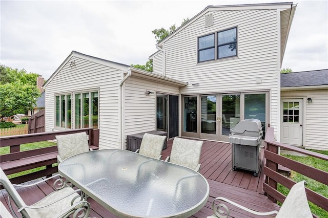 25 Killdeer Ln, Perinton, NY 14450 - wooden terrace featuring outdoor dining area, a grill, and french doors