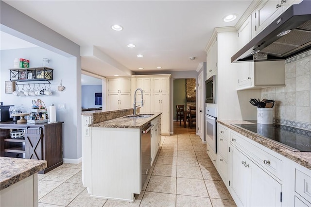 25 Killdeer Ln, Perinton, NY 14450 - kitchen featuring black appliances, under cabinet range hood, recessed lighting, backsplash, and light tile patterned floors