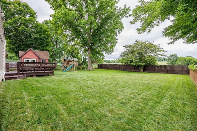 25 Killdeer Ln, Perinton, NY 14450 - fenced backyard with a playground and a wooden deck