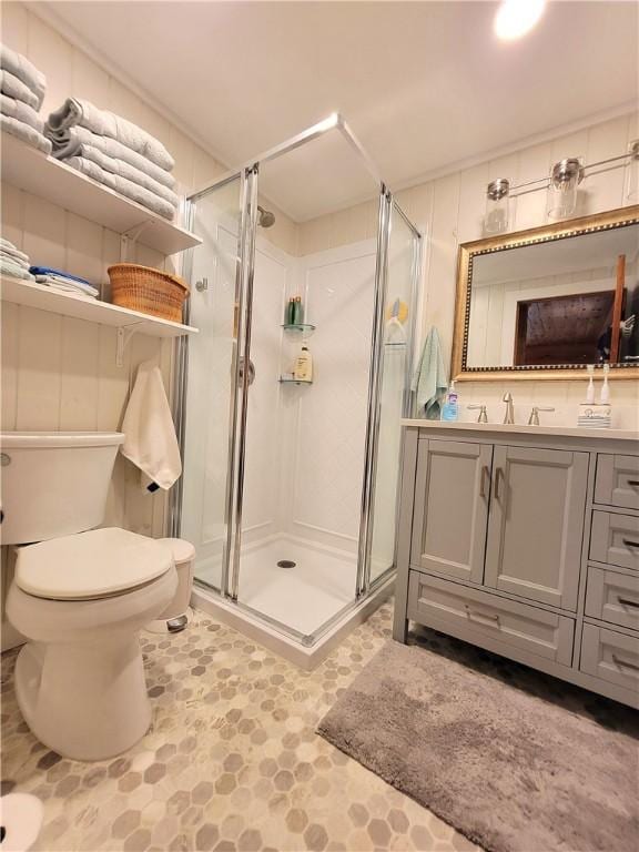3904 Castle Point Rd, Starkey, NY 14842 - bathroom with a stall shower, vanity, and tile patterned floors