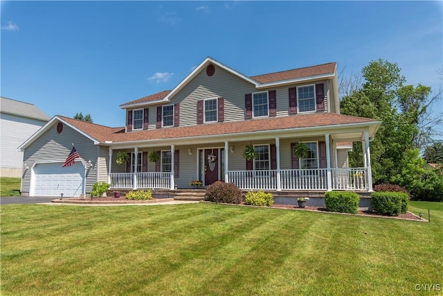 121 Ben Bar Cir, Whitestown, NY 13492 - view of front facade with a porch, an attached garage, driveway, and a front lawn