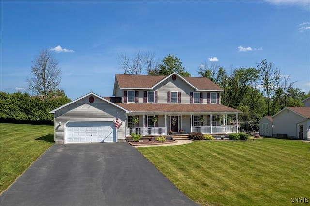 121 Ben Bar Cir, Whitestown, NY 13492 - colonial inspired home featuring a porch, an attached garage, asphalt driveway, and a front yard