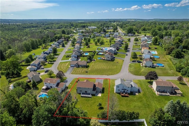 121 Ben Bar Cir, Whitestown, NY 13492 - aerial perspective of suburban area featuring property boundaries highlighted and a forest