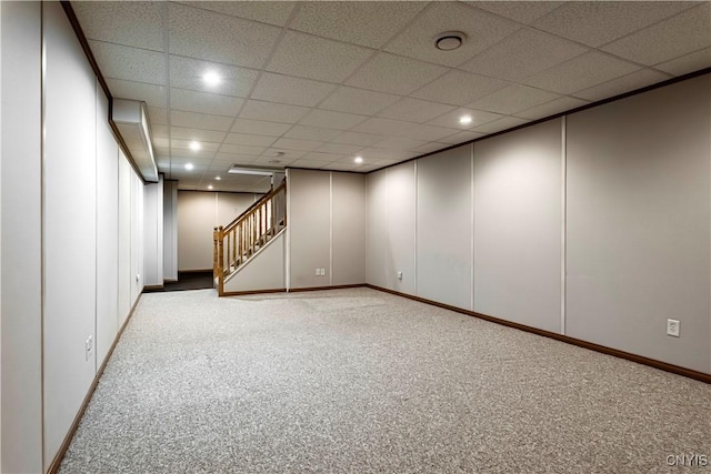 121 Ben Bar Cir, Whitestown, NY 13492 - finished below grade area with stairs, carpet flooring, a drop ceiling, and recessed lighting