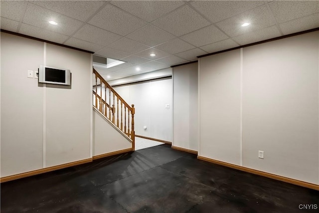 121 Ben Bar Cir, Whitestown, NY 13492 - finished below grade area with recessed lighting, stairs, and a paneled ceiling