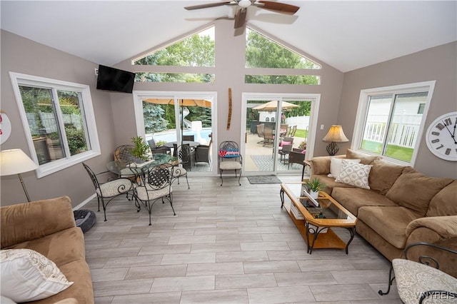 9 Rolling Woods Ln Unit E, West Seneca, NY 14224 - living area featuring ceiling fan and lofted ceiling