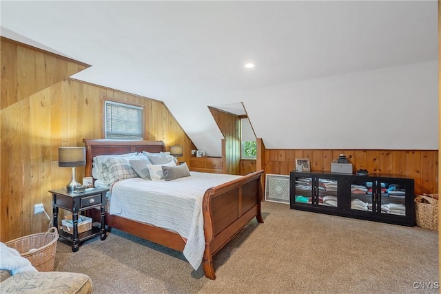 200 Halton Rd, Dewitt, NY 13224 - bedroom with wood walls, carpet flooring, and vaulted ceiling