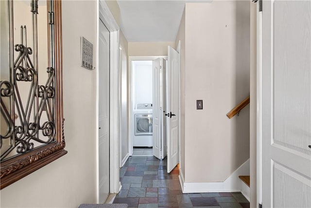 5 Tudor Dr, Owego, NY 13760 - corridor featuring stone tile flooring and washer / dryer
