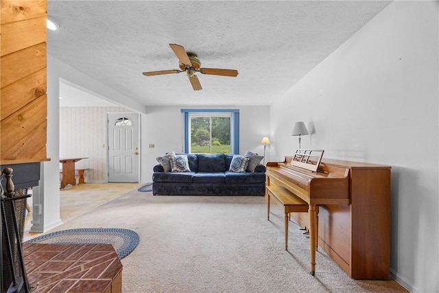 1521 Aster Ter, Walworth, NY 14568 - living area with carpet, ceiling fan, and a textured ceiling