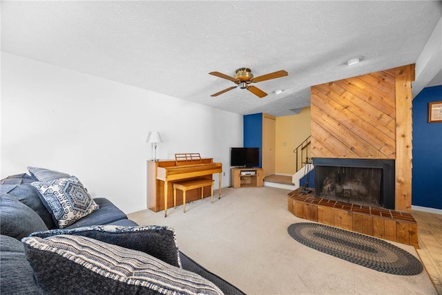 1521 Aster Ter, Walworth, NY 14568 - carpeted living area featuring a ceiling fan and a textured ceiling