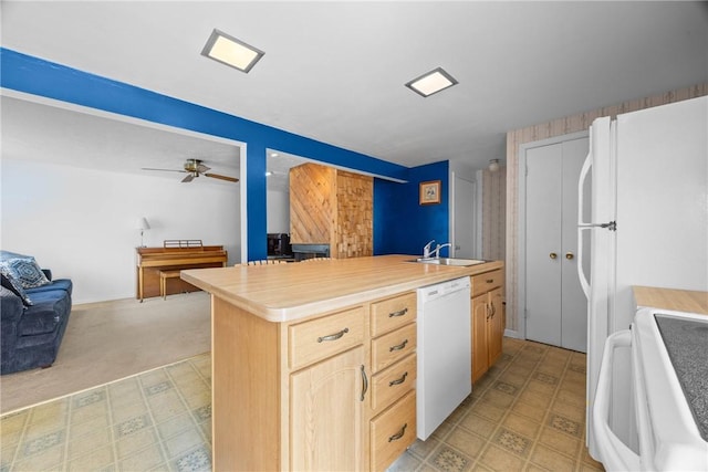 1521 Aster Ter, Walworth, NY 14568 - kitchen featuring white dishwasher, range, light countertops, light brown cabinetry, and a ceiling fan
