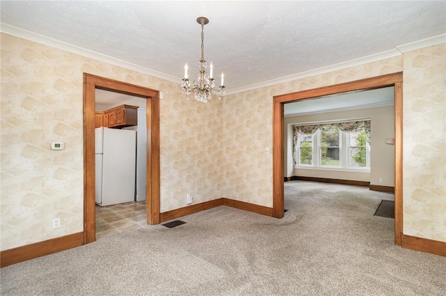 23 Hathaway Rd, Irondequoit, NY 14617 - unfurnished room with crown molding, a chandelier, light carpet, and a textured ceiling