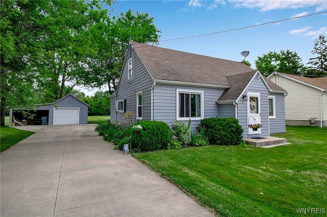 3029 Stieg Rd, Wheatfield, NY 14120 - view of front facade featuring a garage, an outbuilding, a front yard, and roof with shingles