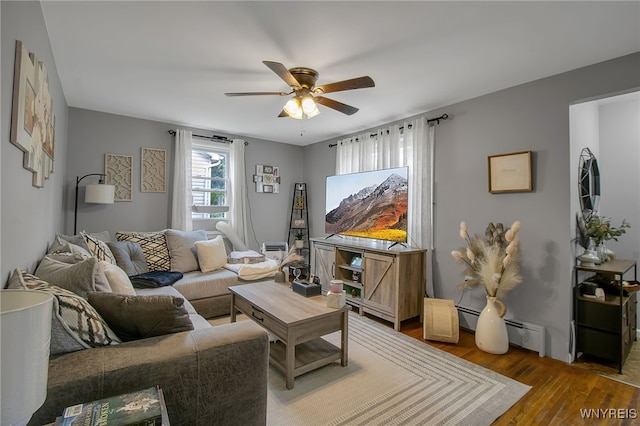 3029 Stieg Rd, Wheatfield, NY 14120 - living area with wood finished floors, a ceiling fan, and baseboard heating