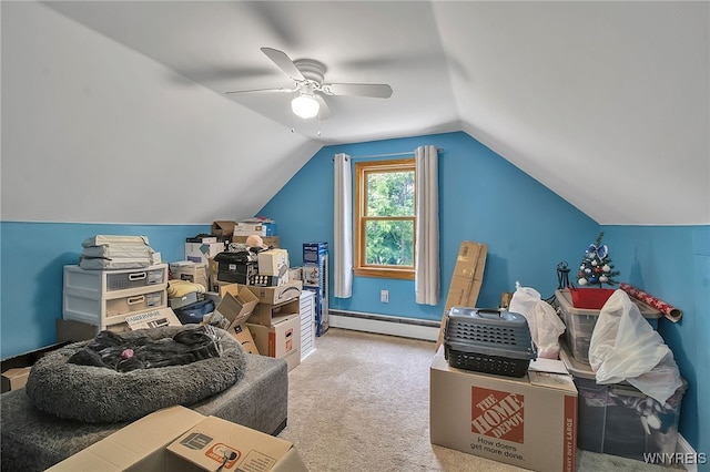 3029 Stieg Rd, Wheatfield, NY 14120 - bonus room featuring baseboard heating, carpet, vaulted ceiling, and a ceiling fan