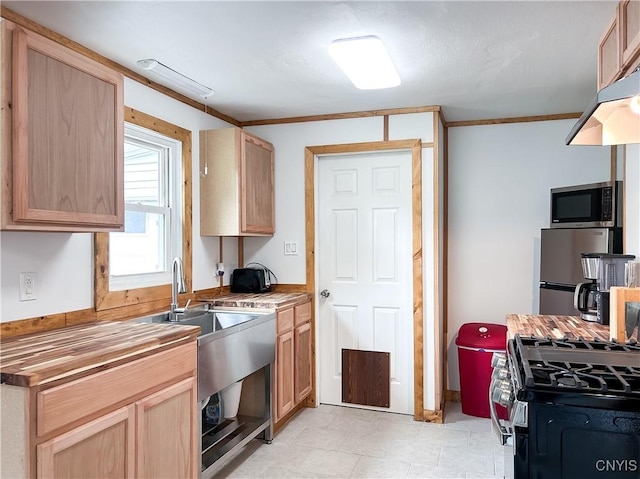 9 Curtis Ave, Lysander, NY 13027 - kitchen with appliances with stainless steel finishes, light brown cabinets, and butcher block countertops