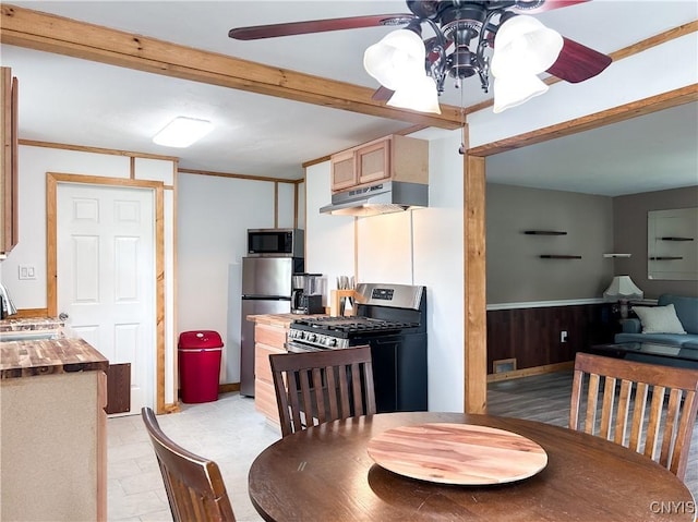 9 Curtis Ave, Lysander, NY 13027 - kitchen with under cabinet range hood, appliances with stainless steel finishes, and ceiling fan