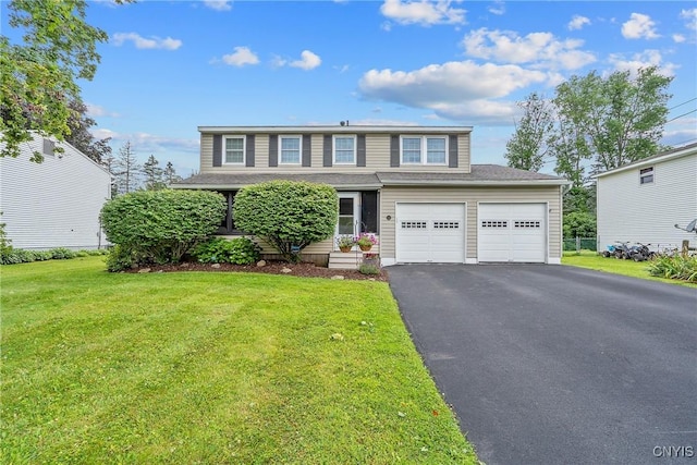 22 Tree Line Dr, Clay, NY 13090 - traditional home with driveway, a front lawn, and a garage