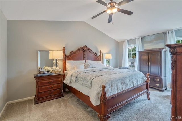 9607 Dunderry, Lysander, NY 13027 - bedroom with light carpet, vaulted ceiling, and ceiling fan
