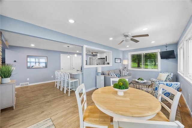 4969 Walnut Cove Dr, Canandaigua Town, NY 14424 - dining space with ceiling fan, light wood-style flooring, and recessed lighting