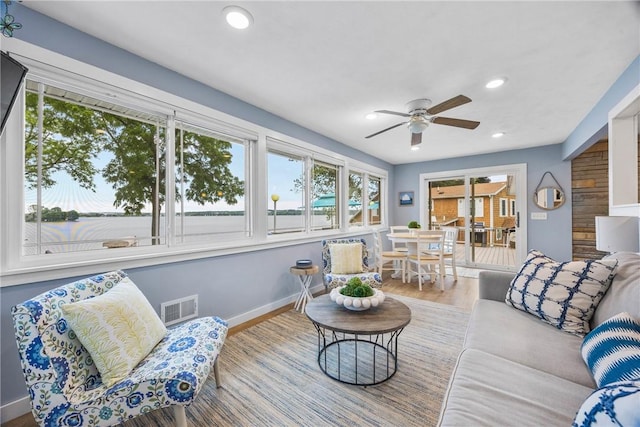 4969 Walnut Cove Dr, Canandaigua Town, NY 14424 - living area featuring ceiling fan, recessed lighting, and wood finished floors