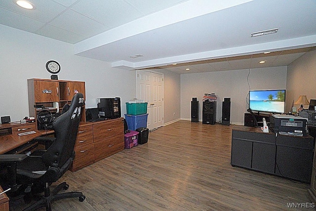 114 Slate Bottom Dr, Lancaster, NY 14043 - office area featuring dark wood-style flooring and recessed lighting