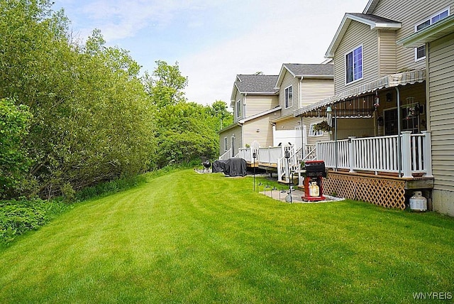 114 Slate Bottom Dr, Lancaster, NY 14043 - view of green lawn featuring a wooden deck