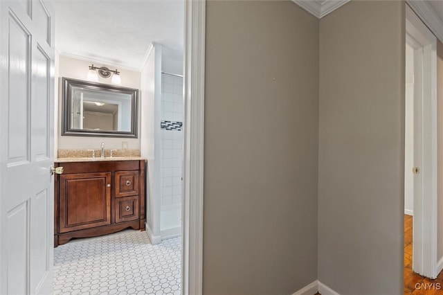 17 Burr St, Cazenovia, NY 13035 - full bathroom with ornamental molding, vanity, and a shower