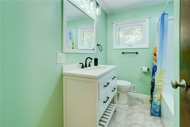 28 Berna Ln, Chili, NY 14624 - full bath with vanity, marble finish floors, and shower / bathtub combination with curtain
