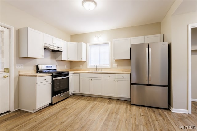 708 Garson Ave, Rochester, NY 14609 - kitchen featuring stainless steel appliances, under cabinet range hood, light wood-style floors, and light countertops