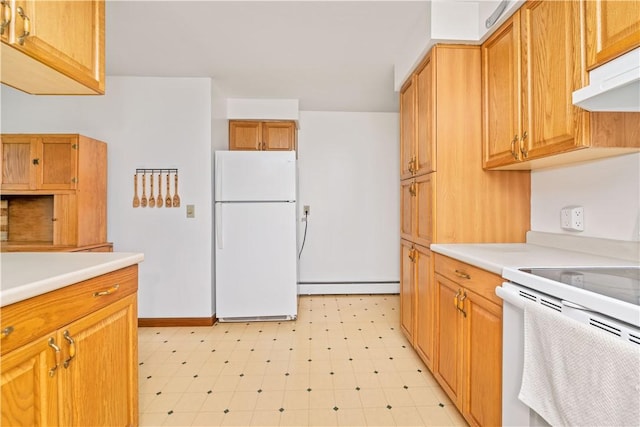 1732 Buffalo Rd, Gates, NY 14624 - kitchen with white appliances, light floors, baseboard heating, and light countertops