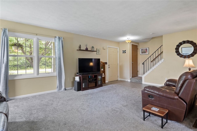 111 Farrell Road Ext, Henrietta, NY 14586 - living area with stairway, a textured ceiling, and tile patterned floors