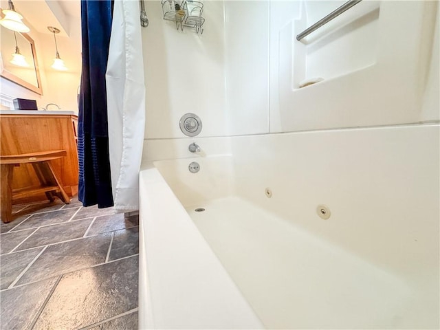80 E Main St, Leroy, NY 14482 - bathroom with stone tile floors and a combined bath / shower with jetted tub