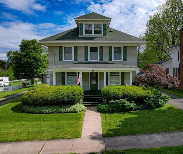 80 E Main St, Leroy, NY 14482 - traditional style home with a porch, a front lawn, and roof with shingles