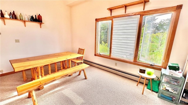 7320 E Flats Rd, East Otto, NY 14729 - carpeted dining area featuring a baseboard heating unit