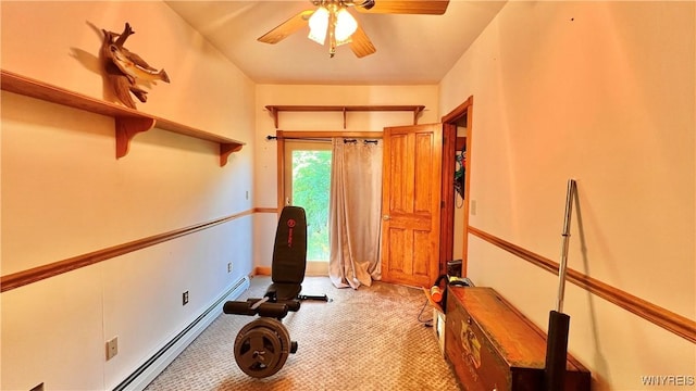 7320 E Flats Rd, East Otto, NY 14729 - workout room featuring a ceiling fan and light carpet