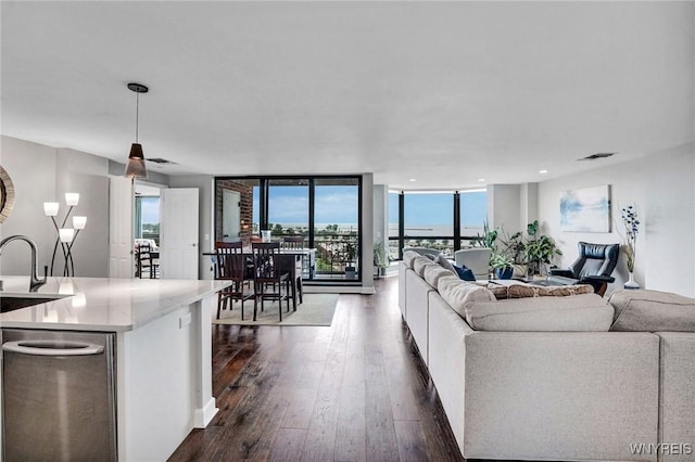 803 Admirals Walk Unit 803, Buffalo, NY 14202 - living area featuring a wall of windows and dark wood-type flooring