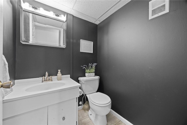911 Copperkettle Rd, Webster, NY 14580 - half bath featuring vanity, a paneled ceiling, and tile patterned floors