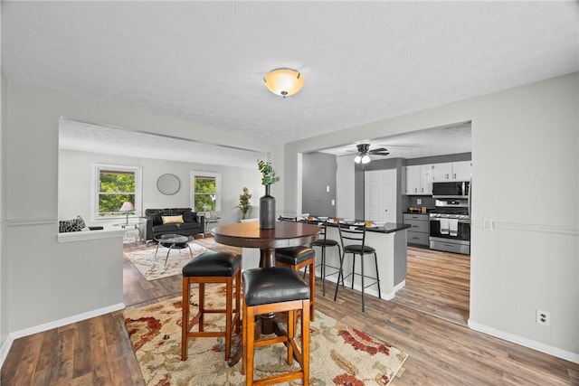 911 Copperkettle Rd, Webster, NY 14580 - dining space with light wood finished floors and a ceiling fan
