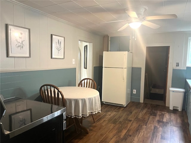 73 Platt St, Hornell, NY 14843 - dining space with a ceiling fan, ornamental molding, and dark wood finished floors