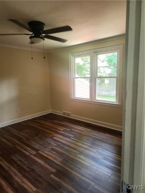 127 Austin Ave, Syracuse, NY 13207 - spare room featuring ornamental molding, ceiling fan, and dark wood-style floors