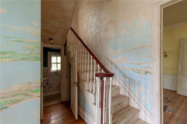 27 E Main St, Sodus, NY 14551 - staircase featuring wood-type flooring and baseboards