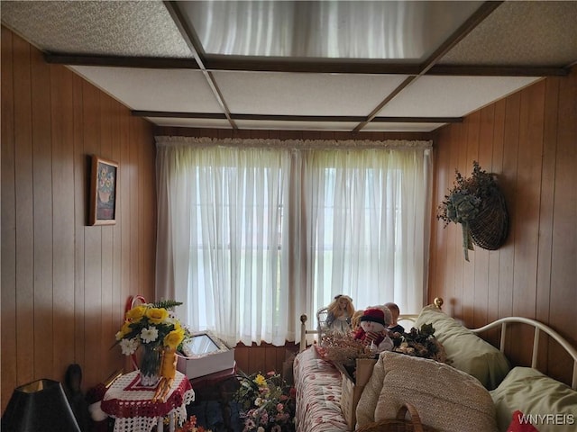 123 Roseland Ave, Ridgeway, NY 14103 - living area with wooden walls, coffered ceiling, and beamed ceiling
