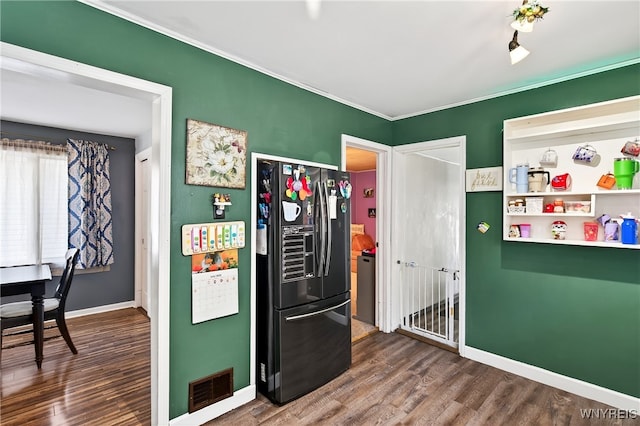 101 Barnsdale Ave, West Seneca, NY 14224 - kitchen with fridge with ice dispenser, wood finished floors, and crown molding