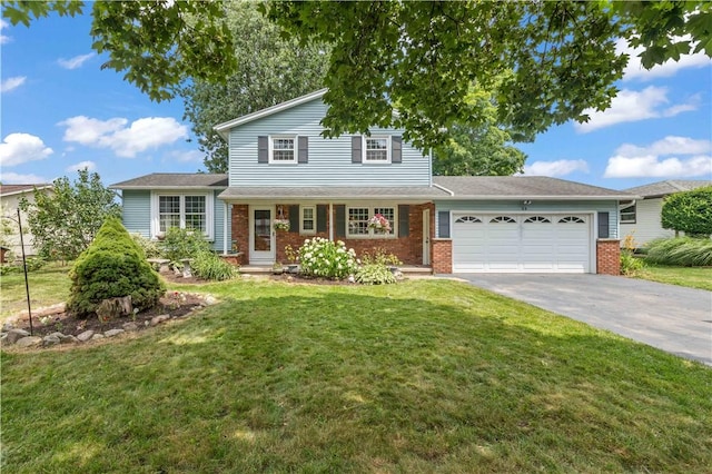 99 Dorian Ln, Greece, NY 14626 - traditional-style home featuring an attached garage, brick siding, driveway, and a front lawn