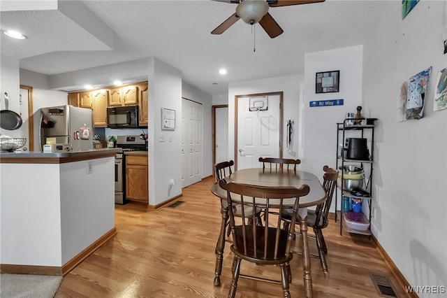 3 Keph Dr Unit 3, Amherst, NY 14228 - dining room with a ceiling fan, light wood-style floors, recessed lighting, and a textured ceiling
