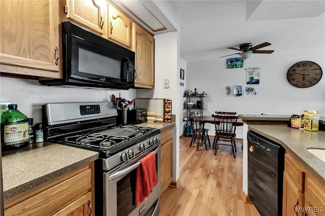 3 Keph Dr Unit 3, Amherst, NY 14228 - kitchen featuring black appliances, light wood-type flooring, light brown cabinets, and ceiling fan